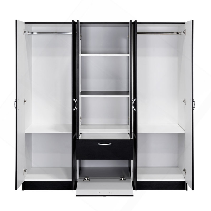 Armoire six portes Maya, chambre, noir / blanc