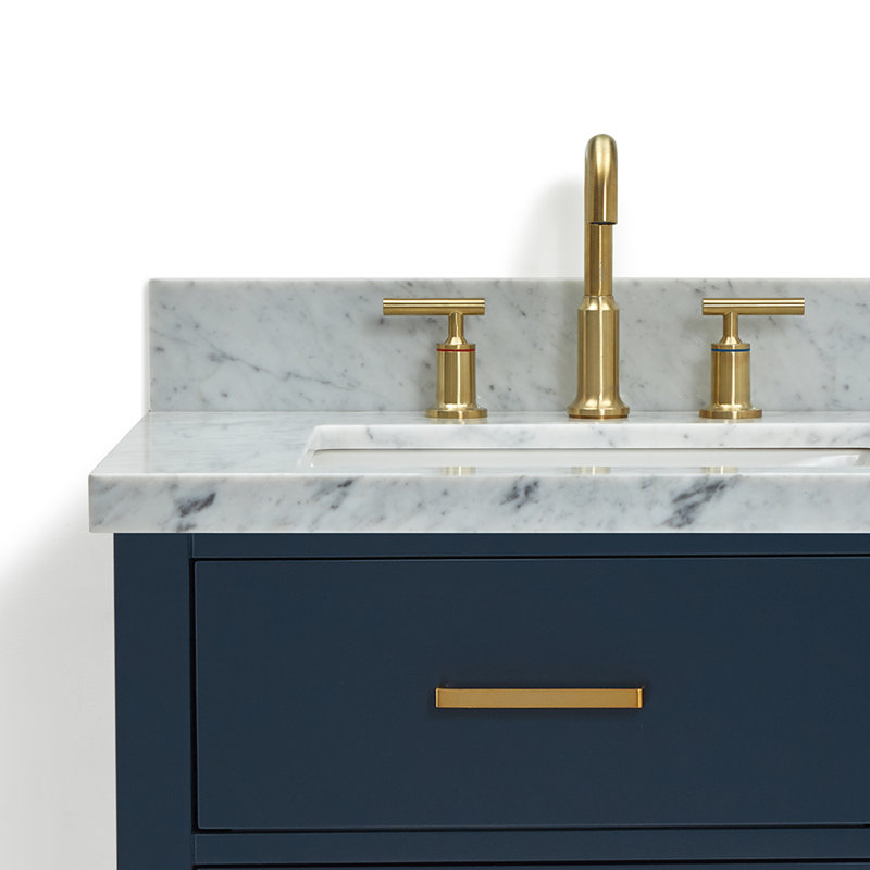 Ensemble de meuble-lavabo double mural 73 po Macolm, Bleu minuit, Laiton satiné, 61"
