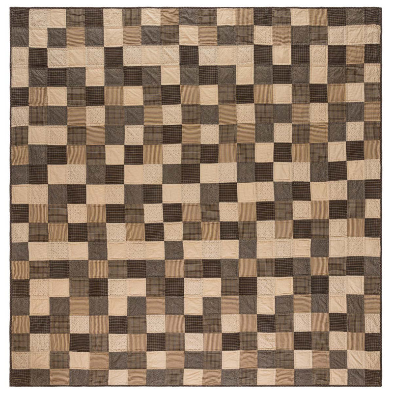 Kettle Grove Black and Beige Cotton King Quilt Set
