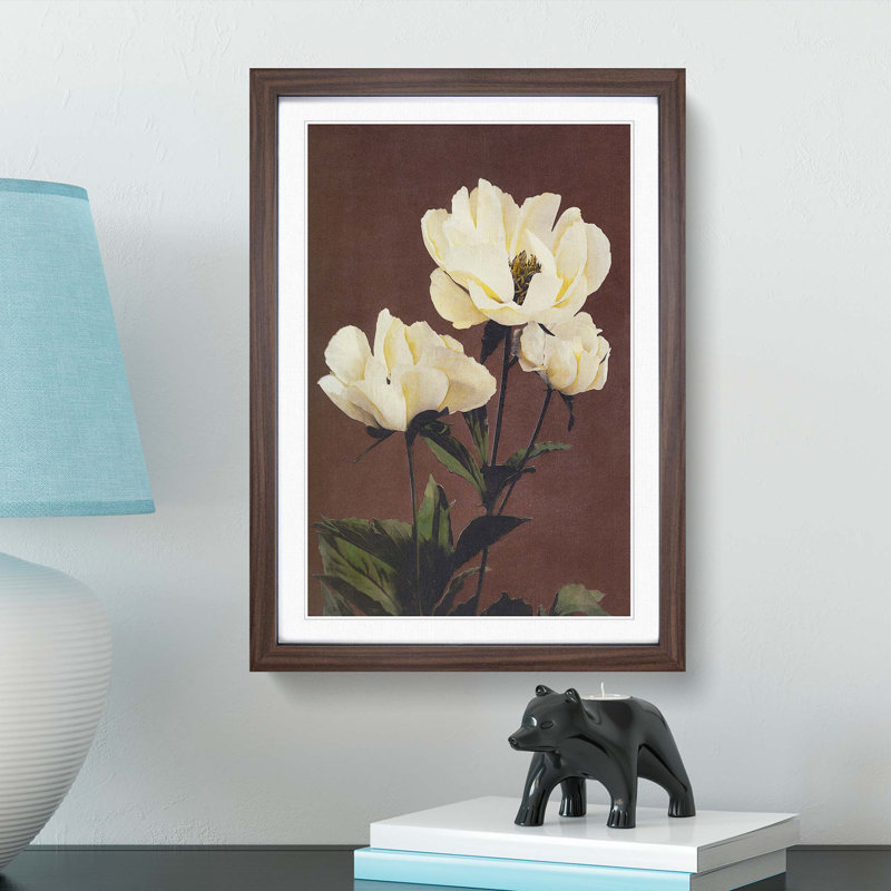 Peony Flowers by Kazumasa Ogawa - Framed Print, 65cm H x 48cm W x 2cm D, Walnut Framed