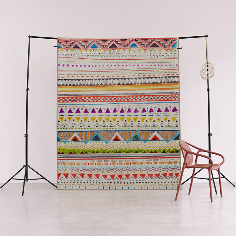 Multi-Colored Stripe Section Mixed Geometric Shape Patterned Modern Decorative Rug, Rectangle 3'3" x 6'6"