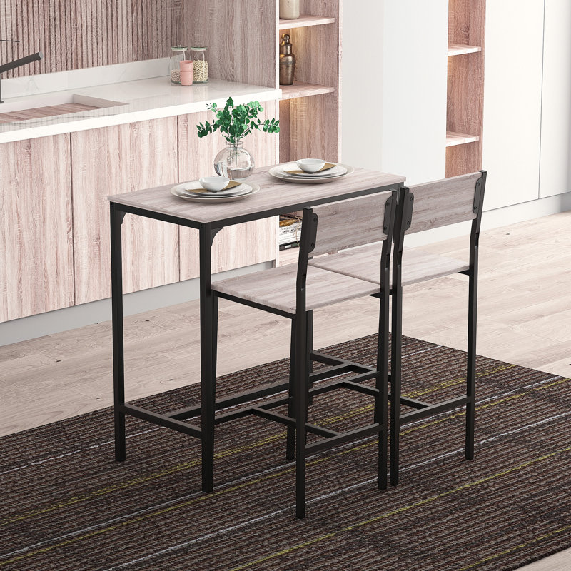 HOMCOM 3-Piece Bar Table & Stools Set, Backrest, Natural