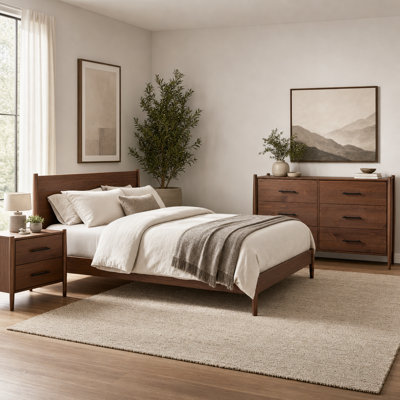 Ensemble de chambre à coucher Josiah 2 pièces en bois massif avec commode à 6 tiroirs et table de chevet à 2 tiroirs