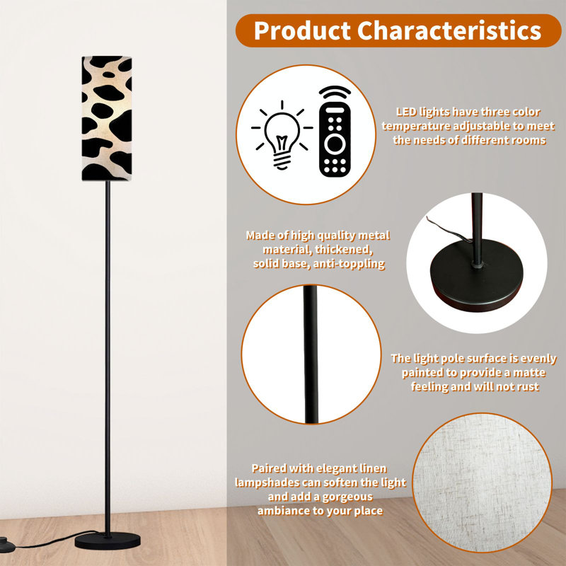 68.5" Standing Floor Lamp Seamless Dimmable Metal Pole Lamp with Linen Lampshade LED Bulb Included