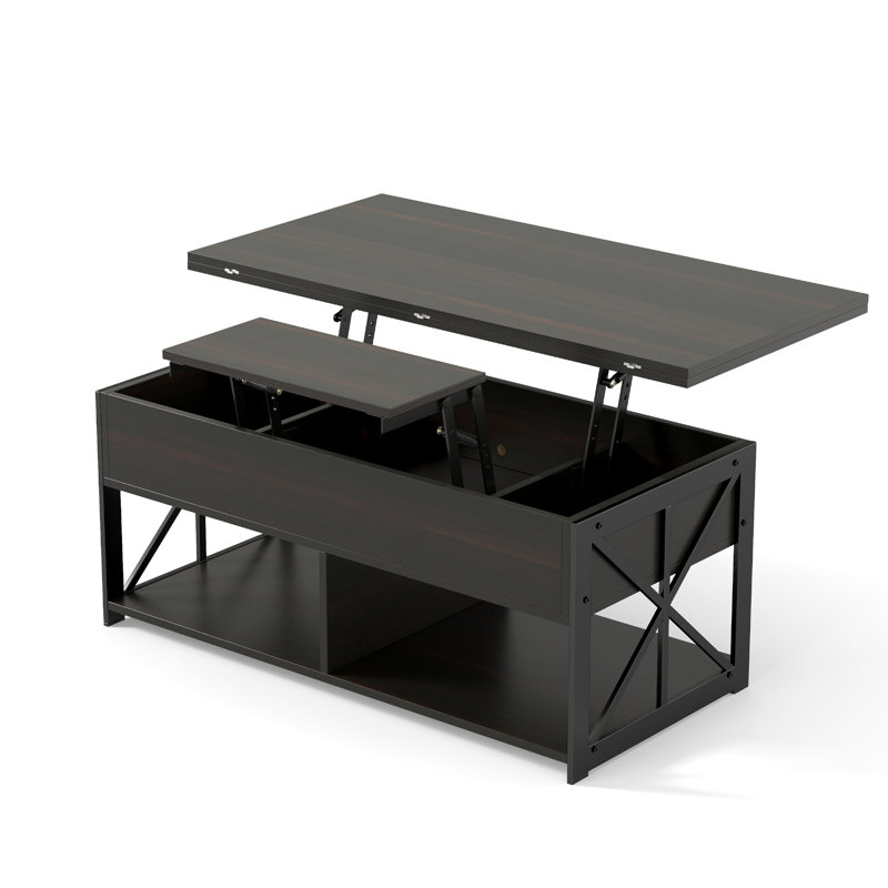 Table basse Wallis 4 en 1 à plateau relevable avec rangement, table basse multifonctionnelle de salon, Noir