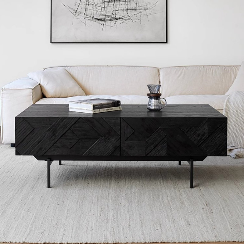Black carved coffee table, 17.7" H x 39.4" L x 23.6" W