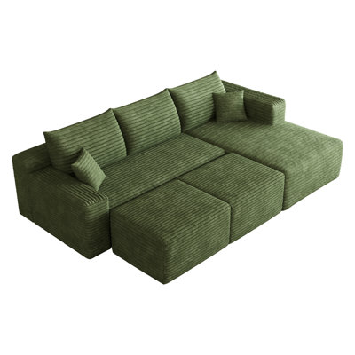 Canapé modulaire 95 po avec 2 repose-pieds Cloud, coussins rembourrés minimalistes modernes, canapé en U confortable pour le salon, canapé d'angle à siège profond, aucun assemblage requis (tissu en velours côtelé moelleux)