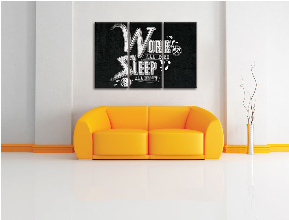 3-tlg. Leinwandbilder-Set „Work and sleep“, Typographische Kunst