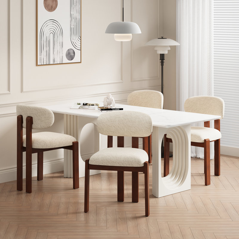 Upholstered Solid Wood Dining Chair with Ergonomic Padded Backrest, Beige