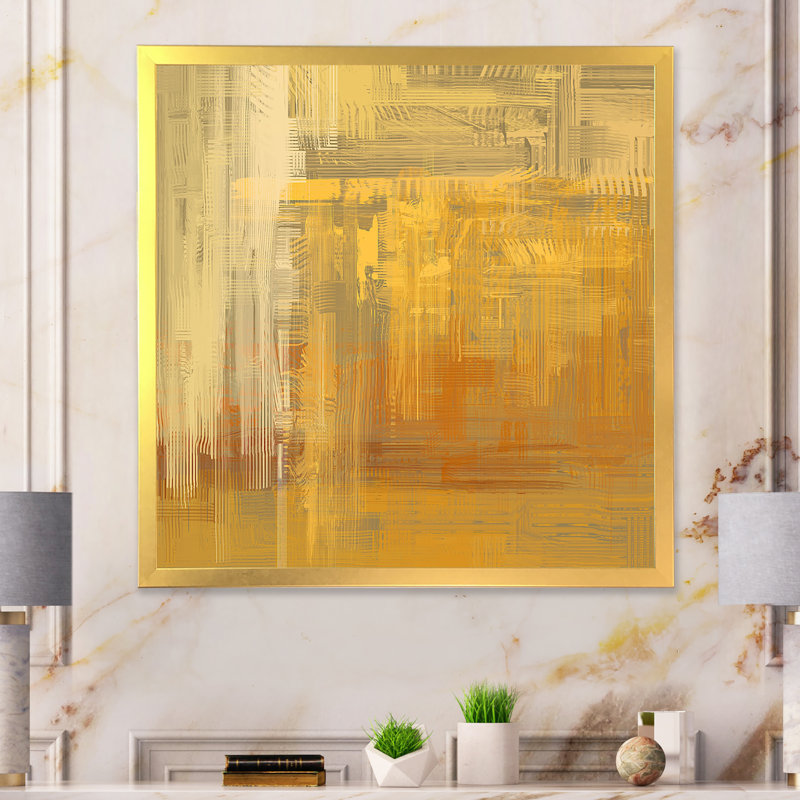 «Yellow and Gray Grunge Frozen Art II», reproduction d'art sur toile encadrée, Cadre doré, H 30 po x l 30 po x P 1 po