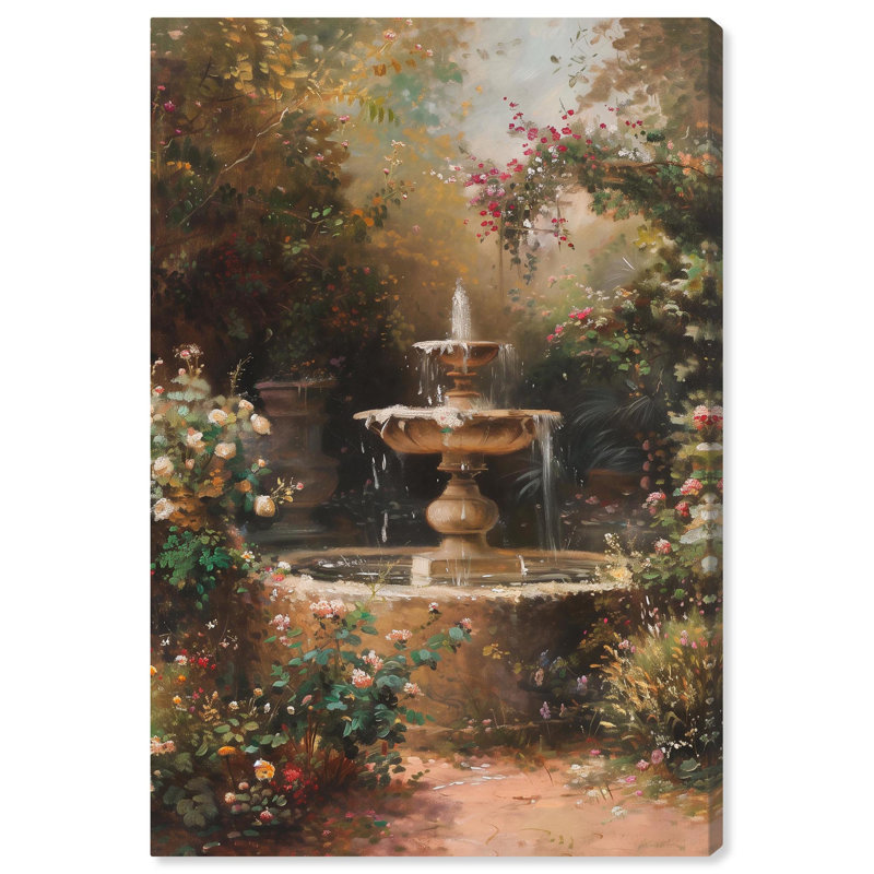 Fontaine d'art perdue avec art rétro, H 36 po x l 54 po, Toile tendue avec châssis