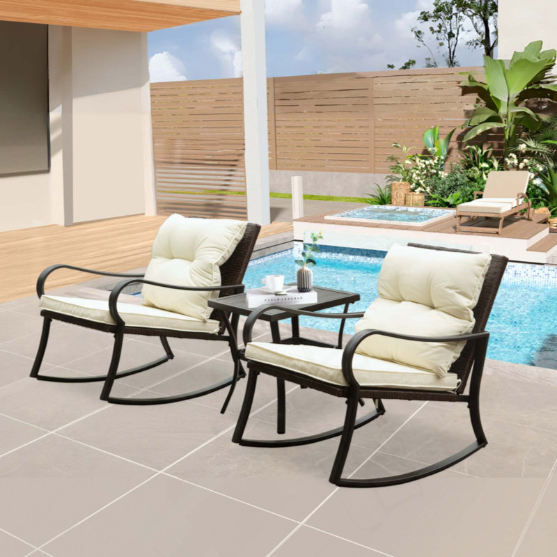 Metal 2 - Person Outdoor Patio Rocking Seating Group With Cushions, Beige