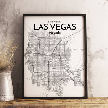 Las Vegas Map Black and White Throw Pillow by Modern Map Art