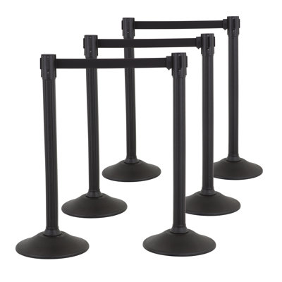 Us Weight Black Plastic Stanchion For Crowd Control With 6.5' Retractable Black Barrier Belt With Tool-free As