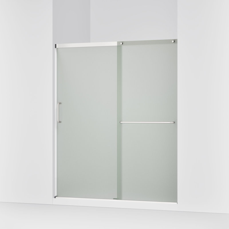 Elate Sliding Shower Door, 70-1/2-In H X 56-1/4 - 59-5/8-In W, With 1/4-In Thick Crystal Clear Glass, Silver/Frosted