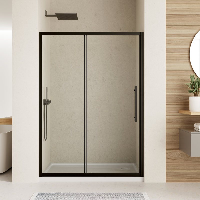 Porte de douche coulissante en verre trempé SGCC transparent de 6 mm (1/4 po) d'épaisseur, cadre de 127 à 137 cm (50 à 54 po) de largeur x 183 cm (72 po) de hauteur, pour douche à l'italienne, facile à nettoyer, fini noir mat.