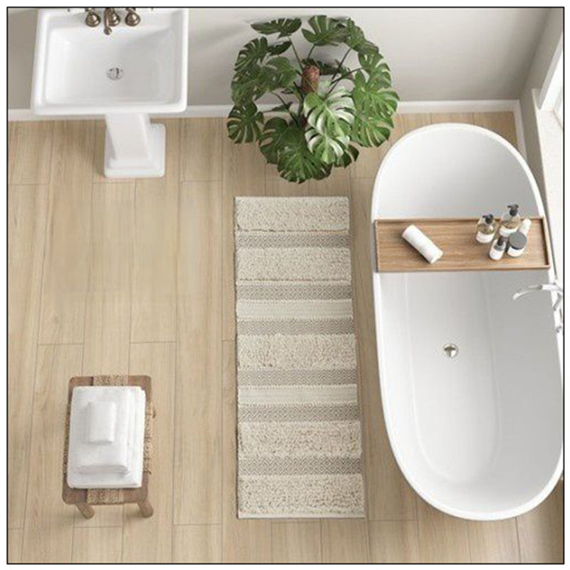Woven Texture Stripe Bath Rug Natural 22x58"