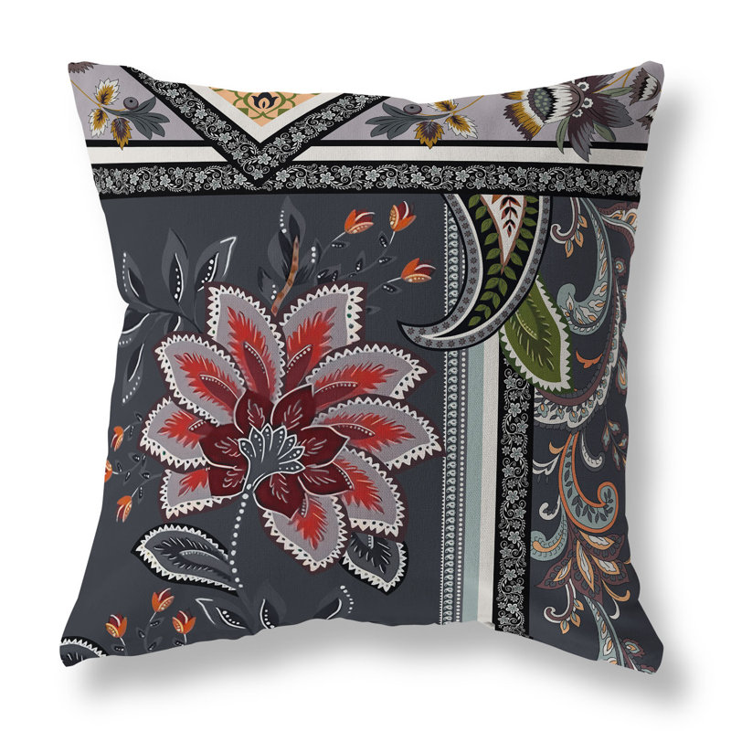 Coussin Floral, H 18 po x l 18 po, Gris