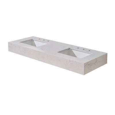 60" Double Bathroom Vanity Top in Aosta White with Sink