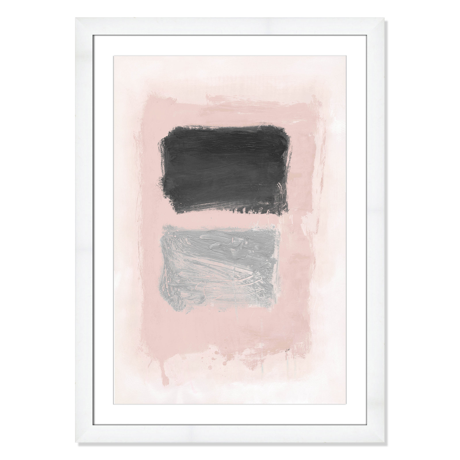 Vedaline "Pink, Black and Silver Shimmer I" Print, 37" H x 27" W x 1.25" D, White Cube Frame Matted