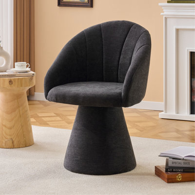 Fauteuil d'appoint pivotant en tissu 068-Chenille, fauteuil de coiffeuse confortable avec dossier incurvé, chaise de salle à manger rembourrée avec base cylindrique haute