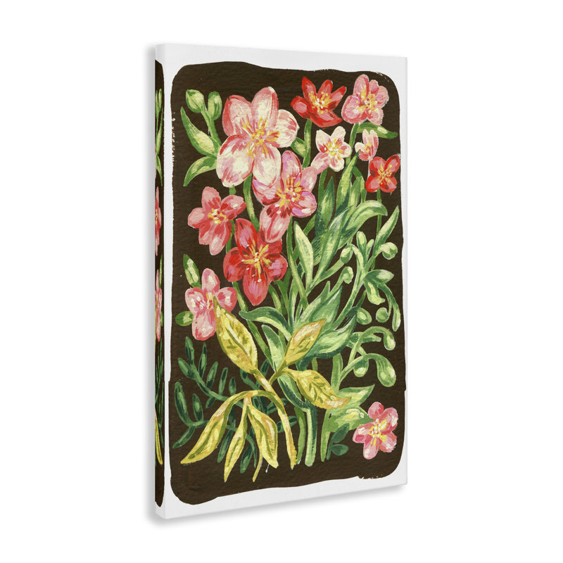 Fleurs de jardin sur toile brune, design par Hannah Moren, H 24 po x l 16 po