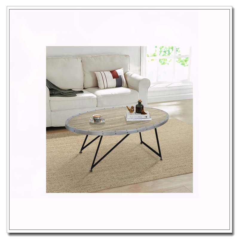 Table basse ovale en chêne gris patiné et noir