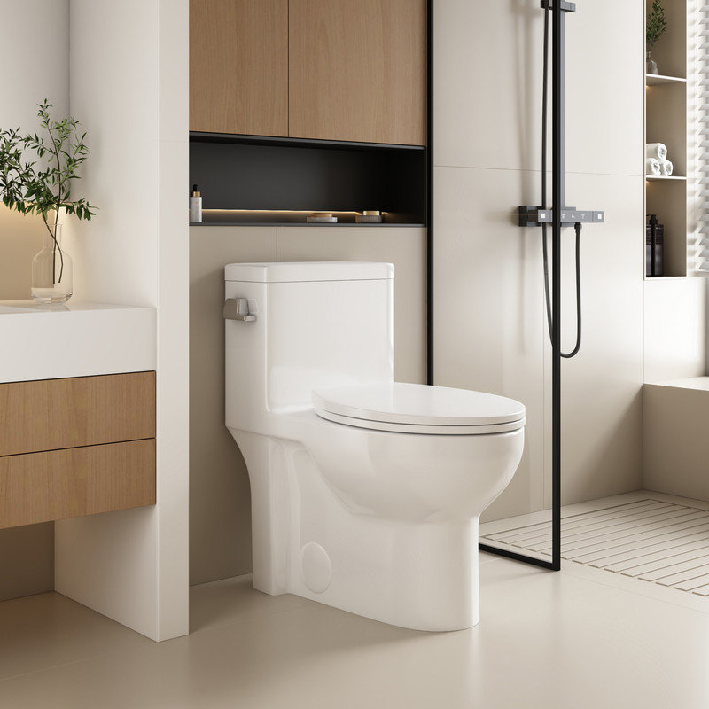 Toilette une pièce avec levier de déclenchement à gauche, toilette allongée, hauteur du siège confortable de la chaise ADA, 1,28 GPF