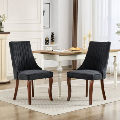 Chaises de salle à manger (2) en noir, revêtement en rayonne, dossier haut pour un confort remarquable, pieds incurvés en bois massif Sw1847bk 2 Intérieur confortable, sièges exceptionnels avec courbe