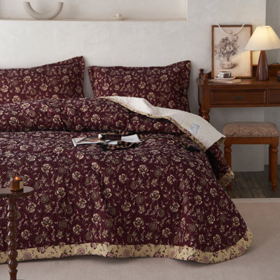 Vintage 3-Piece Cotton Double-Layer Paisley Quilt Set