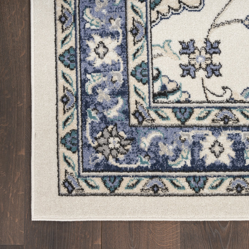 Nourison Essentials Ivory/Blue Indoor/Outdoor Area Rug, Rectangle 6' x 9'