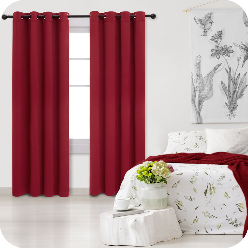 Prysilla Blackout Curtain Pair, 52cm Width x 138cm Drop, Dark Red