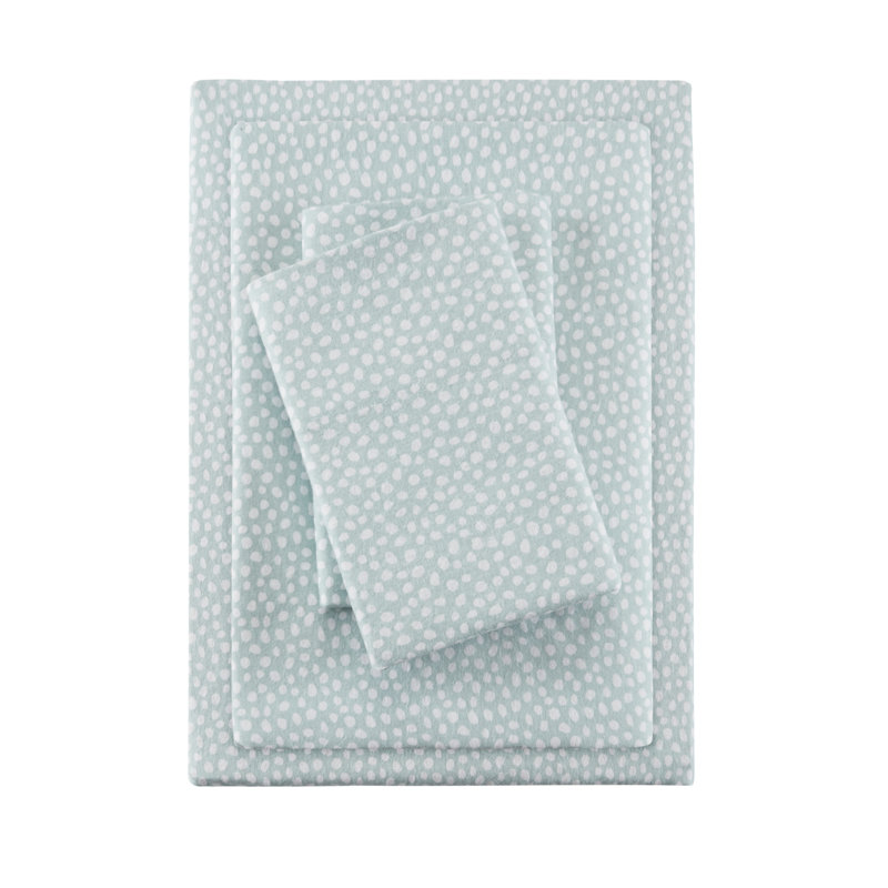 Cozy Flannel 100% Cotton Sheet Set, Twin Sheet Set with 1 Pillowcases, Aqua Dots