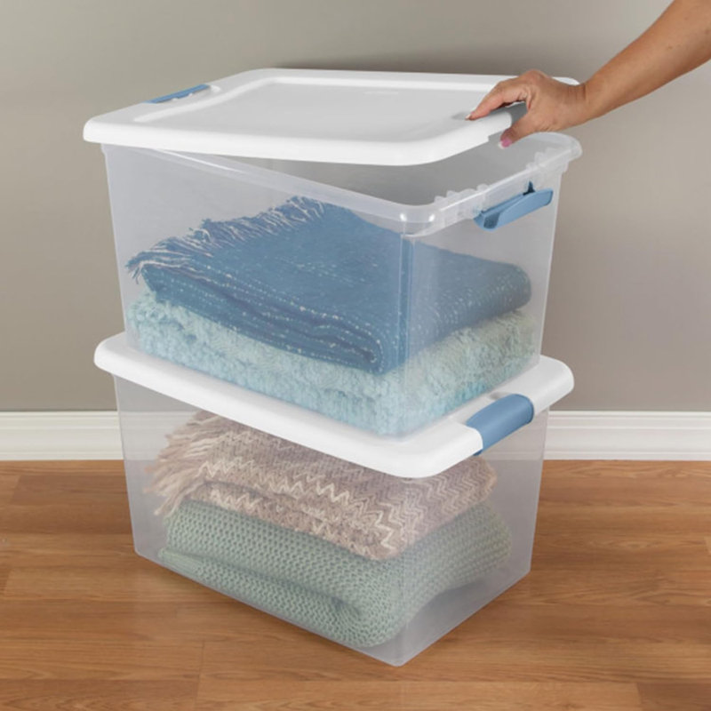 6-Pack Stackable Storage Bin with Lid, Clear Plastic Design, 64 Quart