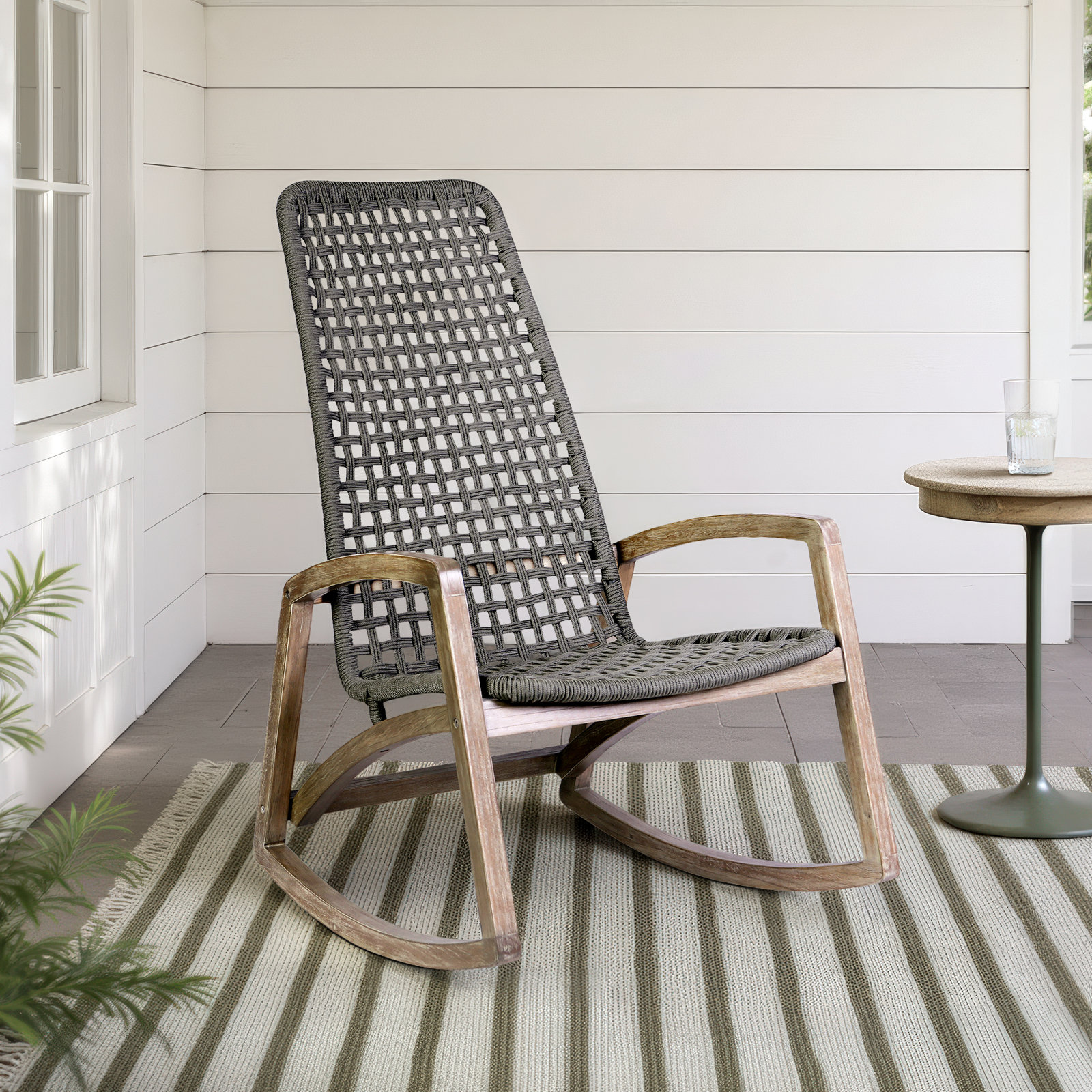 Amare Outdoor Rocking Solid Wood Chair, Black