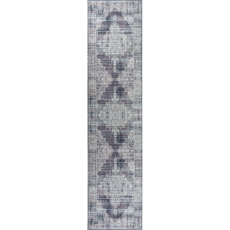 Regis Bohemian Medallion Machine-Washable Purple/Cream Rug, Runner 2' x 8'