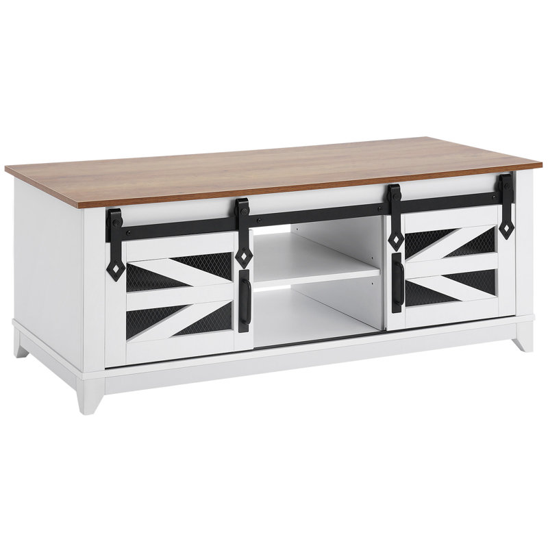 48" White and Walnut Wood Lift-Top Farmhouse Coffee Table