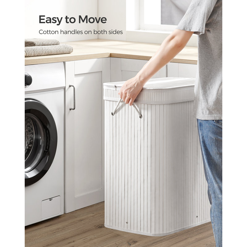 Bamboo Laundry Hamper with Handles, White
