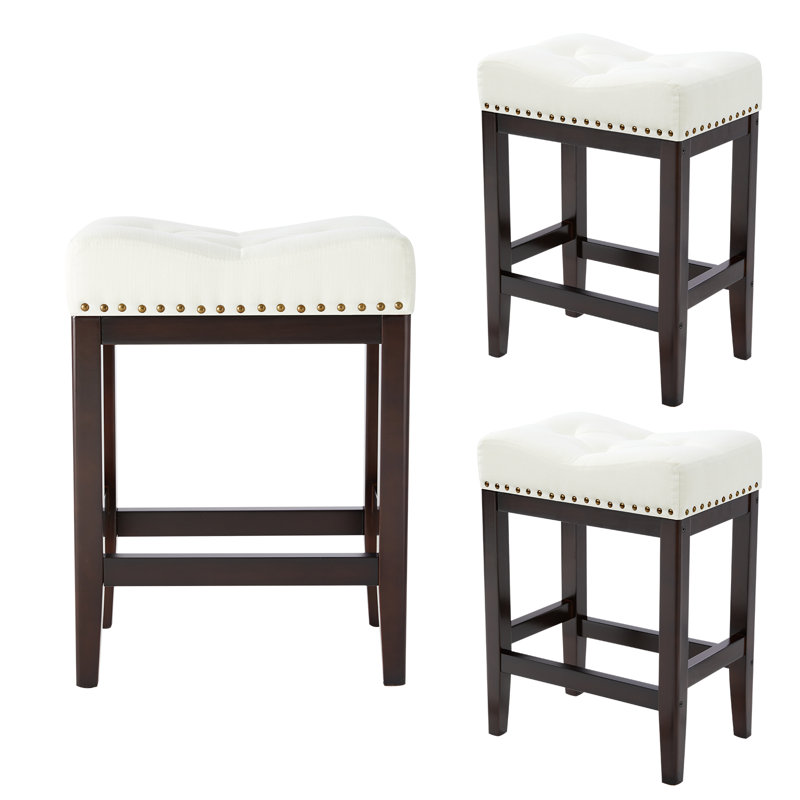24 Inch Barstools Wood Kitchen Counter Height Bar Island Stools With Saddle Seats Backless Set Of 3 Grey And Brown Leg