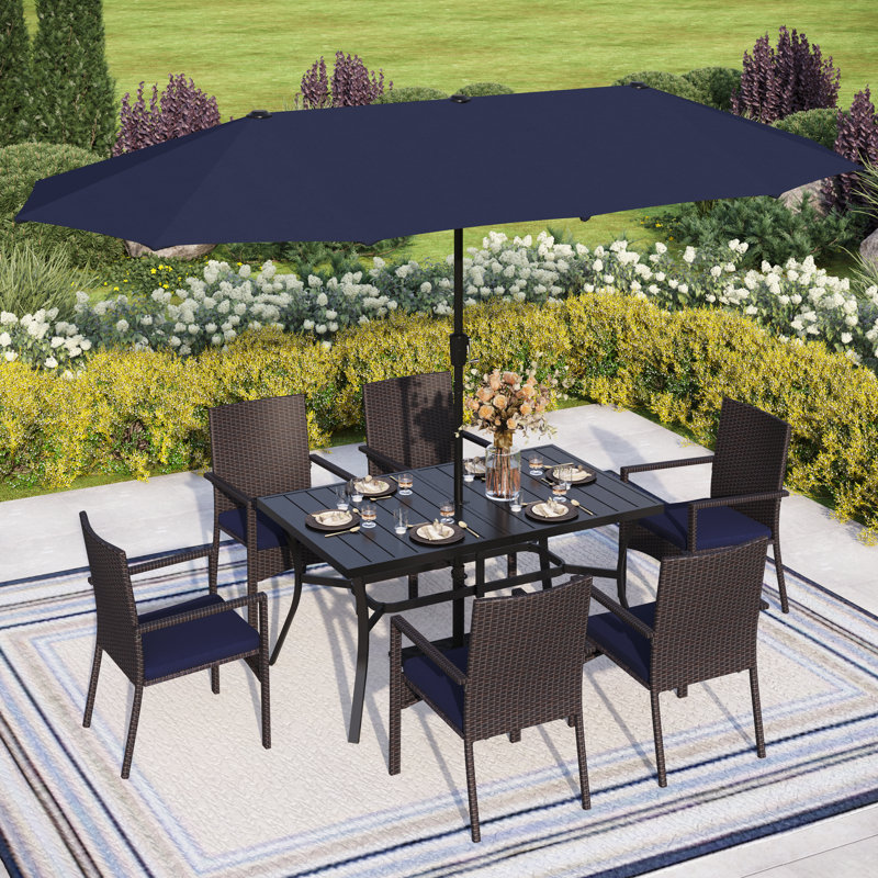 Alyah 6 - Person Patio Dining Set with Rectangular Table , Cushions Included