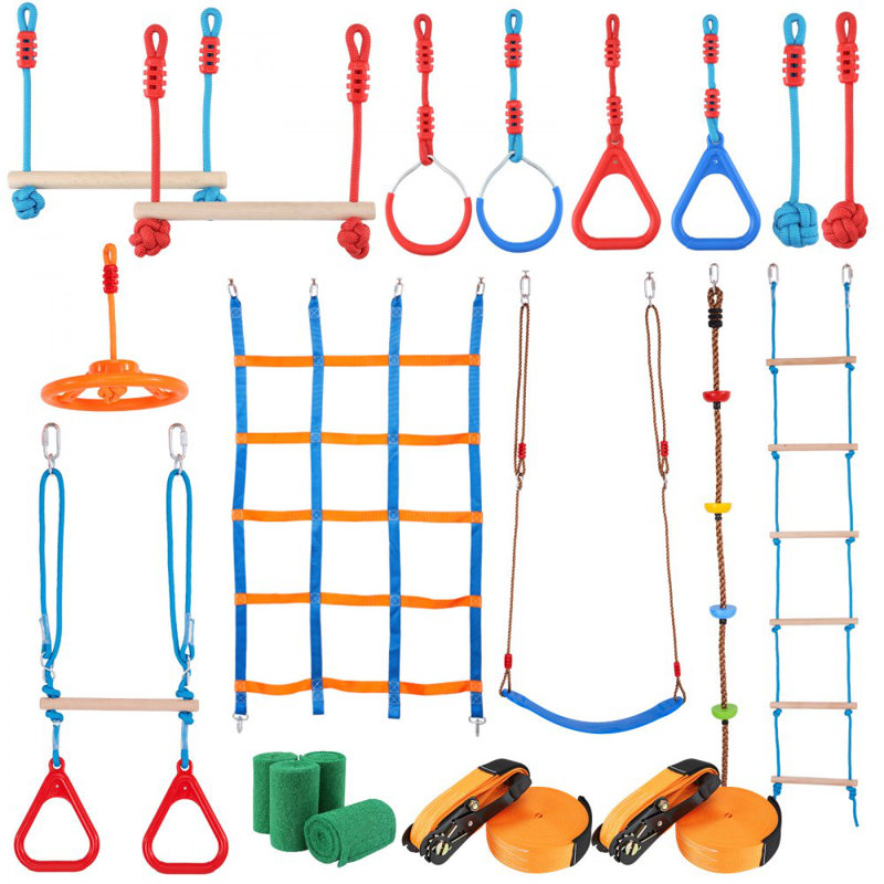 Ninja Warrior Obstacle Course for Kids, 2 x 60 ft Weatherproof Slacklines