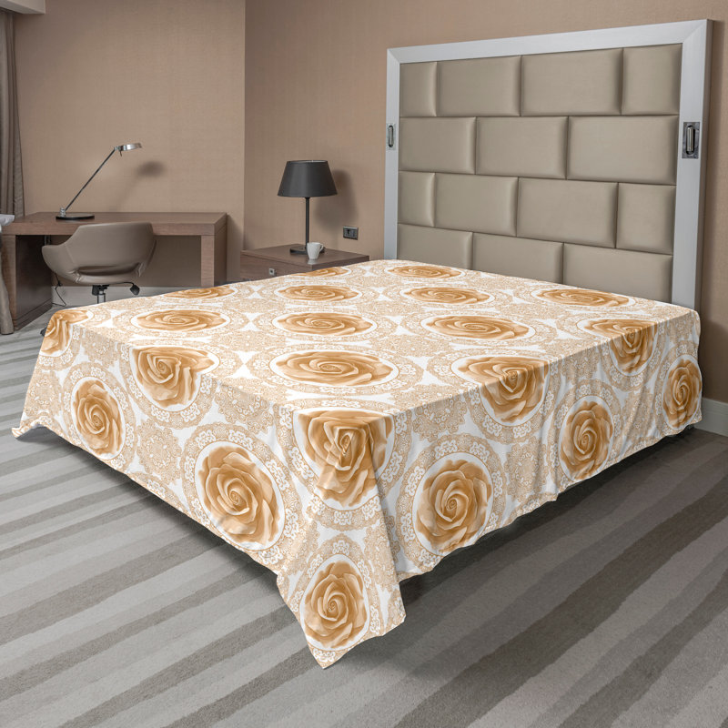 Ambesonne Top Flat Sheet Royal, Full Flat Sheet, Pale Brown White Floral 5