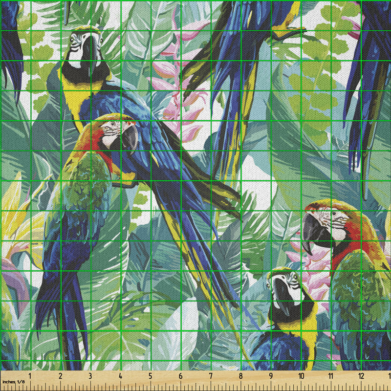 Dauri Scarlet Macaw Parrots Among Exotic Plants in the Jungle Multi-Purpose Fabric