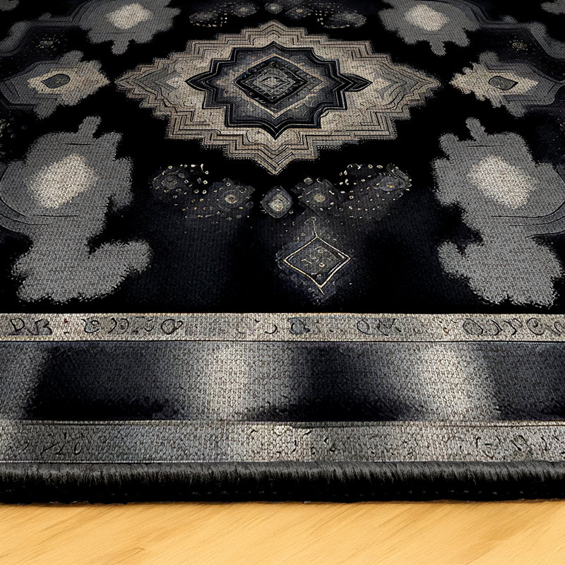 Reuben Collection Digital Print Cotton-Polyester Black Moroccan Rug, Runner 2'8" x 10'6"