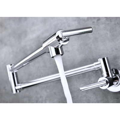 Kitchen Pot Filler Faucet, Wall Mount & Foldable, 360 Rotatable, Brass, , Double Handles To Improve Water Delivery, Corrosion Treatment Brass Material, Coating, For Smooth Flow, Corrosion