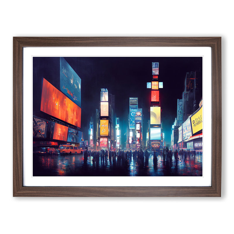 New York Times Square Art Vol.3 - Single Picture Frame Print, 46cm H x 64cm W, Walnut 