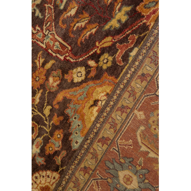 Tapis brun et rouille de haute qualité noué à la main