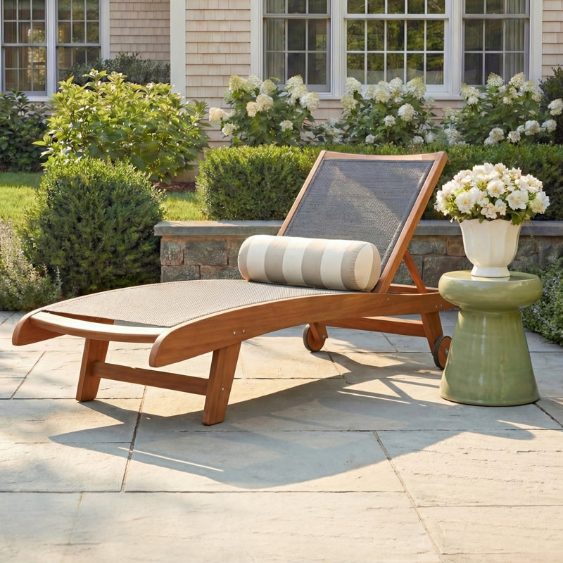 Delphi Outdoor Eucalyptus Wood Chaise Lounge, Brown/Dark Gray