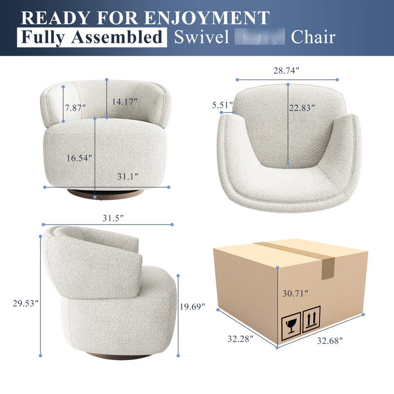 Chaise longue pivotante à 360 degrés - Beige. Revêtement. Espace de détente. Structure en bois stable. Entièrement beige assemblé avec mouvement. Confortable et assise. Cadre. Pas d'assemblage