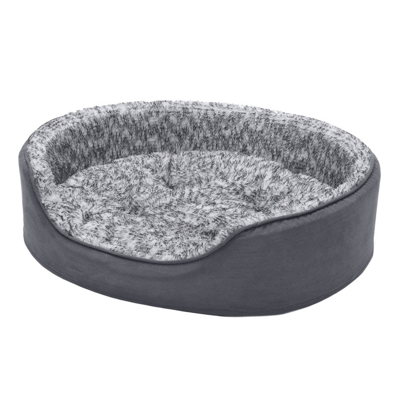 Two-Tone Fur & Suede Oval Pet Bed, Large (21" W x 5.5" D x 26" H)